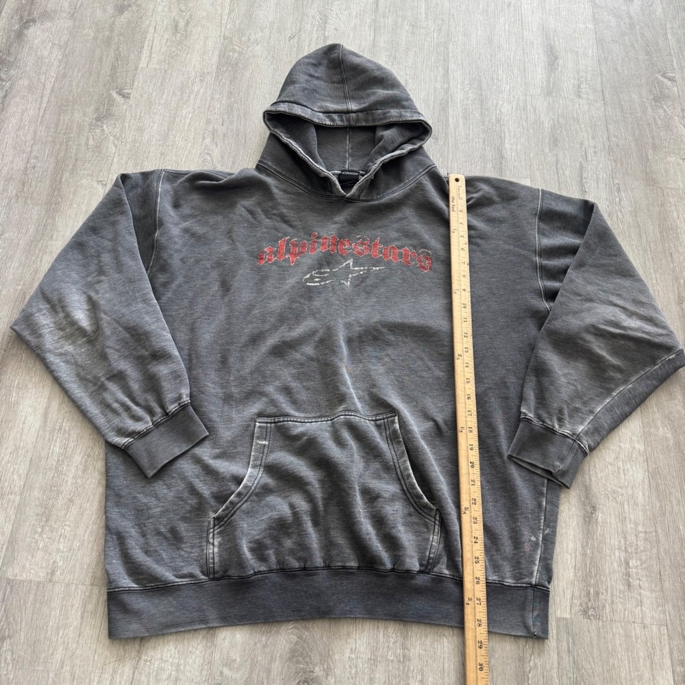 Alpinestars Vintage Hoodie XXL Gray Distressed Moto Gothic Logo Pullover - Picture 5 of 9